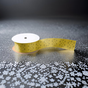 Simple Shimmery Gold Grey Snowflakes Satin Ribbon