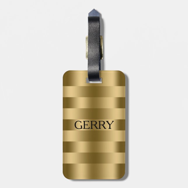 Simple Shiny Gold Stripes Pattern Luggage Tag (Back Vertical)