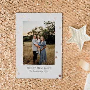 Simple Shiny Stars One Photo Happy New Year Foil Holiday Card