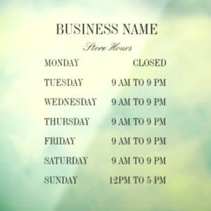 Simple Shop Hours Window Decal Clings