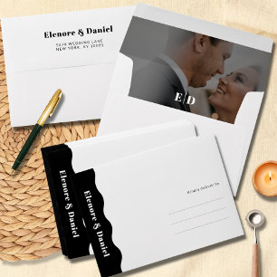 Simple Side Wave   Black and White   Photo Wedding Envelope