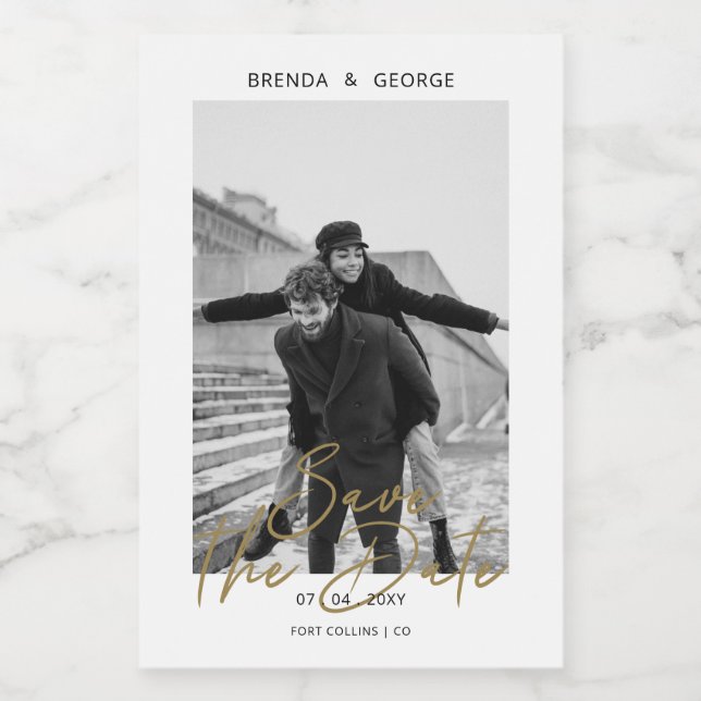 Simple Signature Minimalist Photo Save the Date Food Label (Single Label)