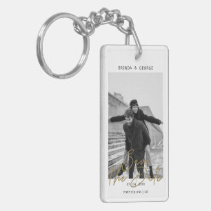 Simple Signature Minimalist Photo Save the Date Key Ring