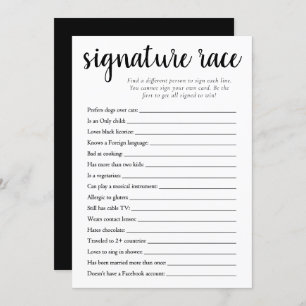Simple Signature Race   Black and White Game Card