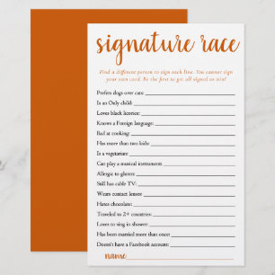 Simple Signature Race   Fall Orange Game Card