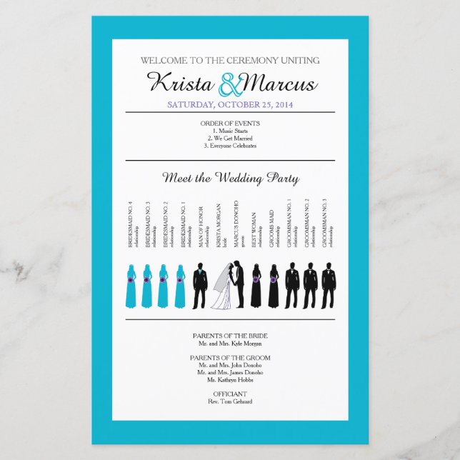 Simple Silhouettes Wedding Program Fan (Front)