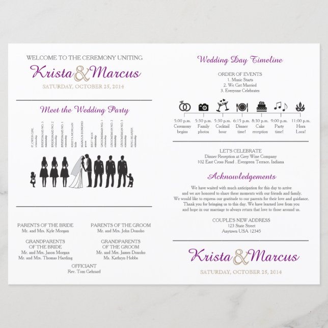 Simple Silhouettes Wedding Program Fan (Front)