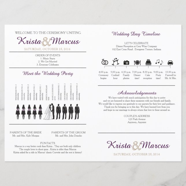 Simple Silhouettes Wedding Program Fan (Front)