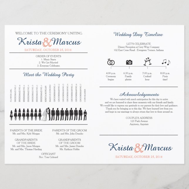 Simple Silhouettes Wedding Program Fan (Front)