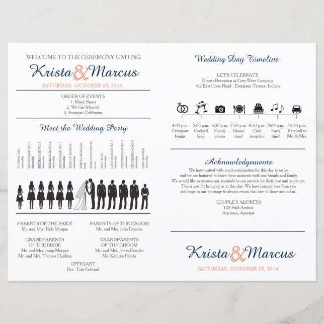 Simple Silhouettes Wedding Program Fan (Front)