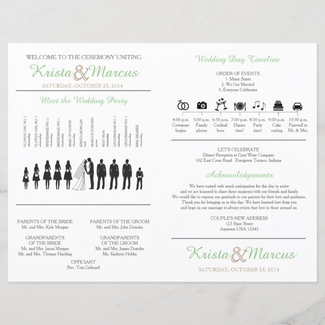 Simple Silhouettes Wedding Program Fan (Front)