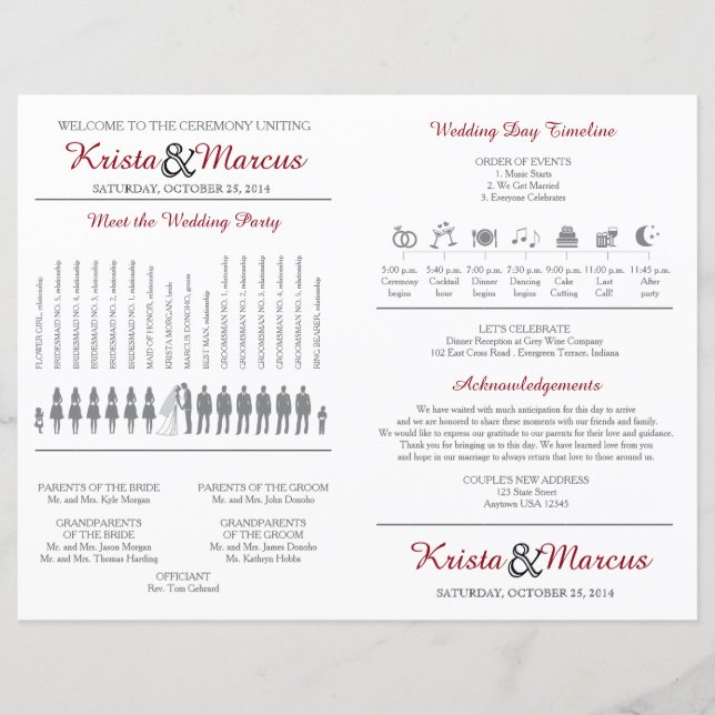 Simple Silhouettes Wedding Program Fan (Front)