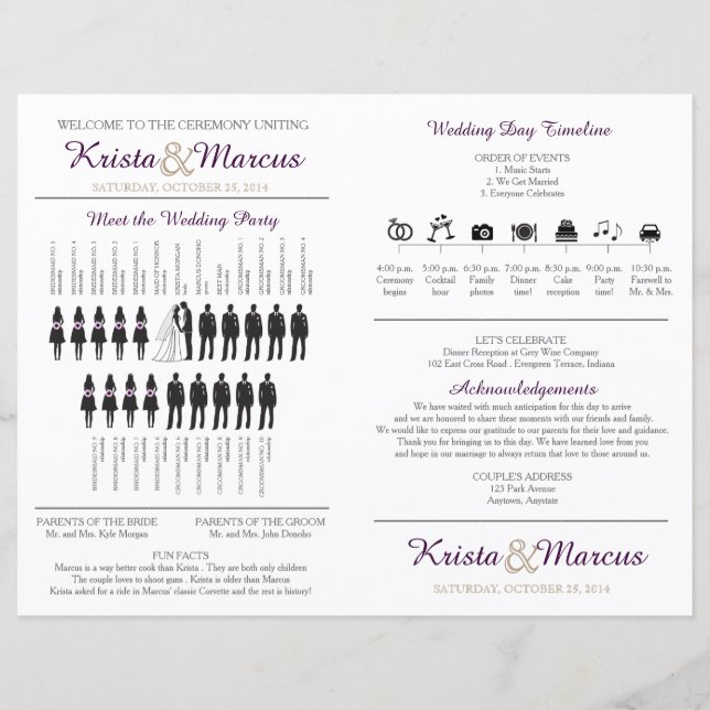 Simple Silhouettes Wedding Program Fan (Front)