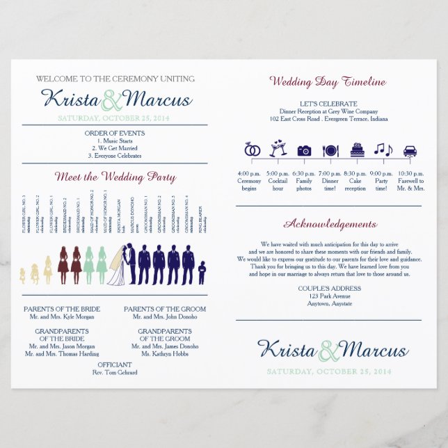 Simple Silhouettes Wedding Program Fan (Front)