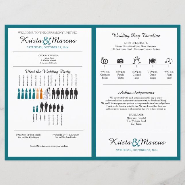 Simple Silhouettes Wedding Program Fan (Front)