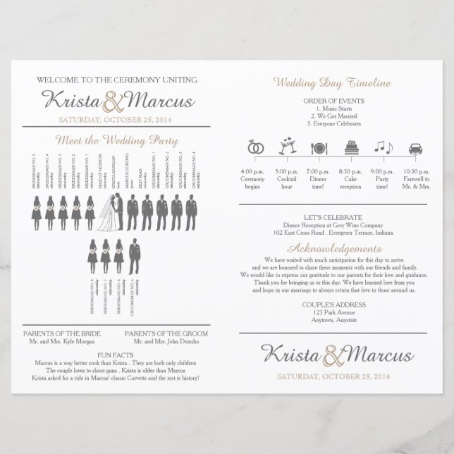 Simple Silhouettes Wedding Program Fan (Front)