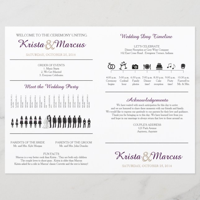 Simple Silhouettes Wedding Program Fan (Front)