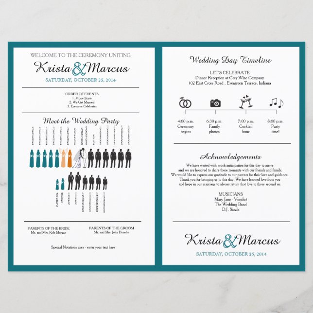 Simple Silhouettes Wedding Program Fan (Front)