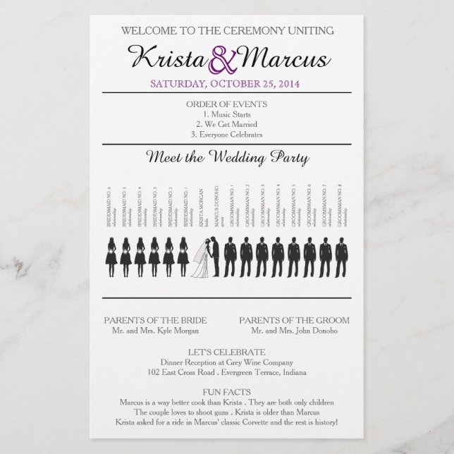 Simple Silhouettes Wedding Program Flyer (Front)
