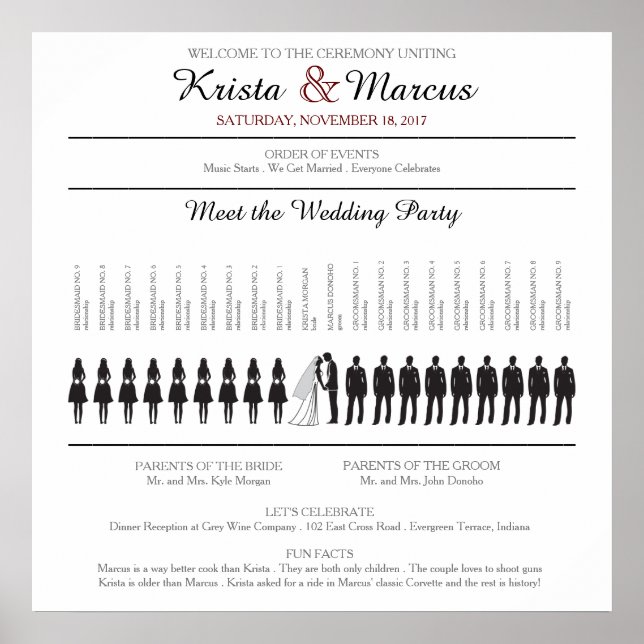 Simple Silhouettes Wedding Program Poster (Front)