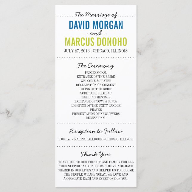 Simple Silhouettes Wedding Program Rack Card (Front)