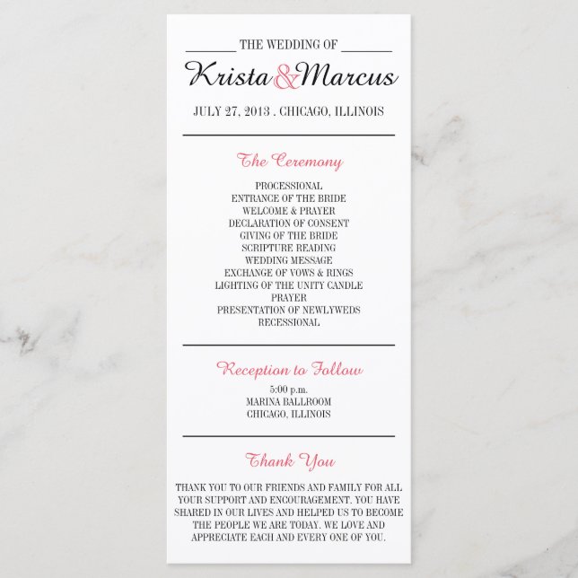 Simple Silhouettes Wedding Program Rack Card (Front)