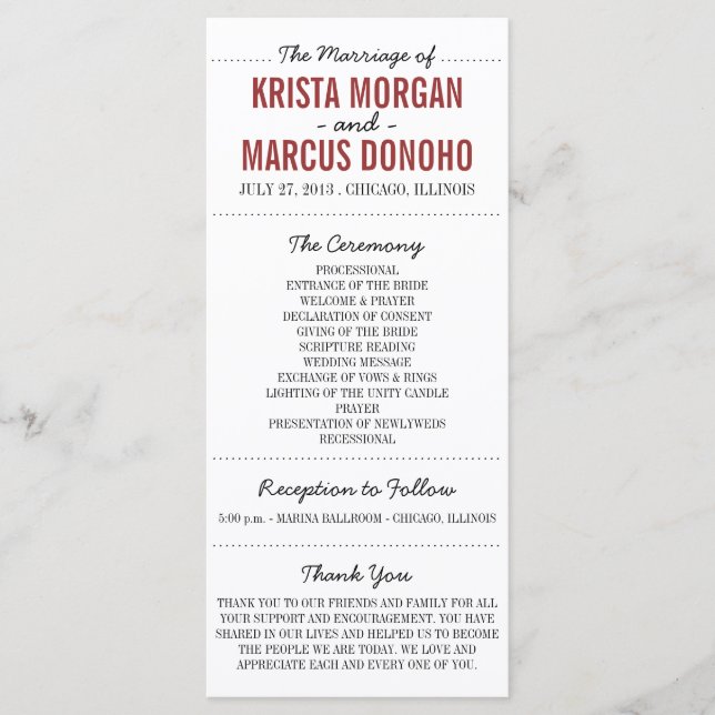 Simple Silhouettes Wedding Program Rack Card 3RF (Front)