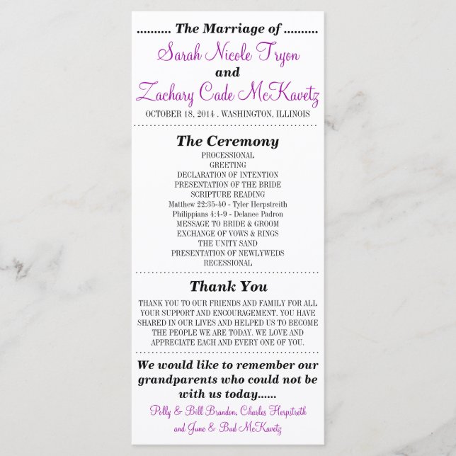 Simple Silhouettes Wedding Program Rack Card 7 (Front)