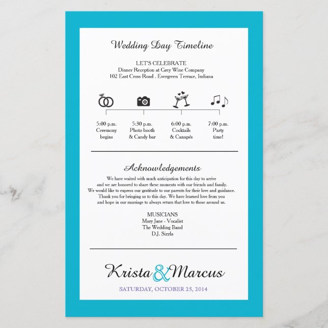 Simple Silhouettes Wedding Timeline Fan (Front)