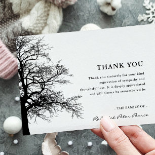Simple Silhoutte Tree   Sympathy Funeral Thank You Card