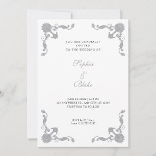 Simple Silver and White Art Deco Wedding Invitation