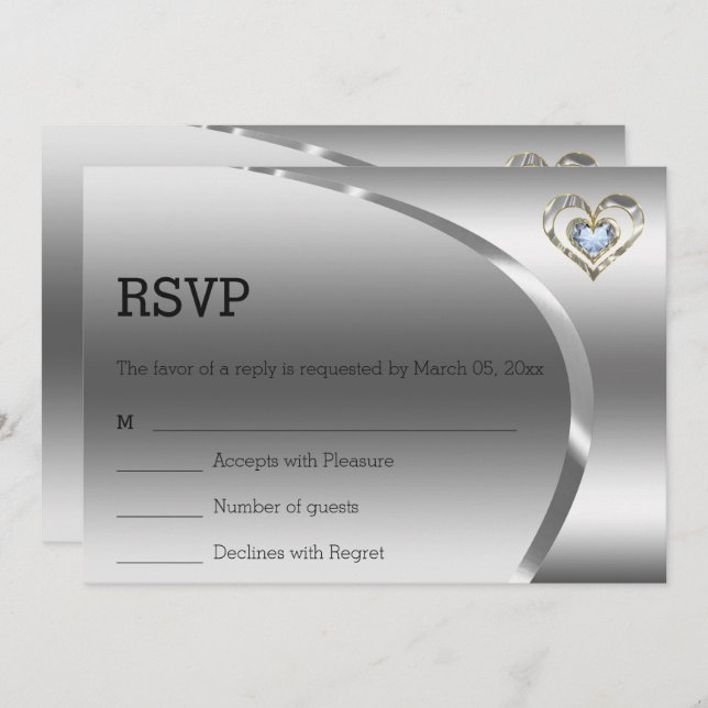 Simple Silver Background And Diamonds Heart Invitation (Front/Back)