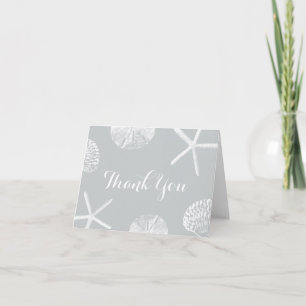 Simple Silver Beach Theme Seashells Thank You Card