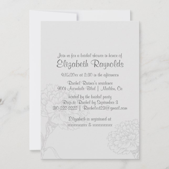 Simple Silver Bridal Shower Invitations (Front)