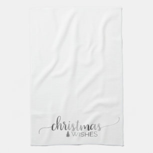 Simple Silver Calligraphy Christmas Tea Towel