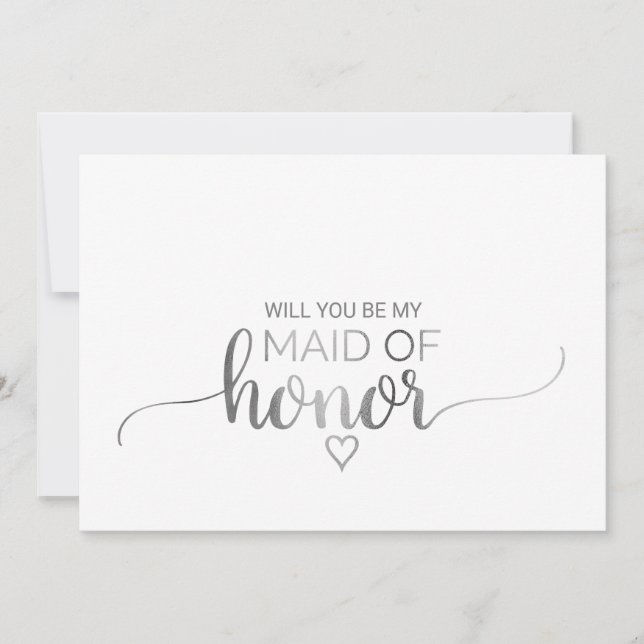 Simple Silver Calligraphy Maid Of Honour Proposal Invitation (Front)