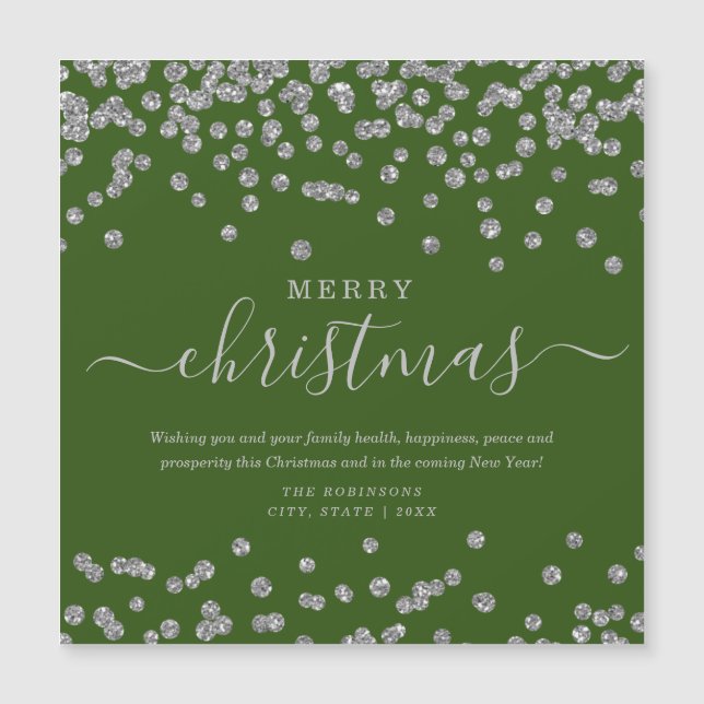 Simple Silver Christmas Holidays Glitter Green (Front)