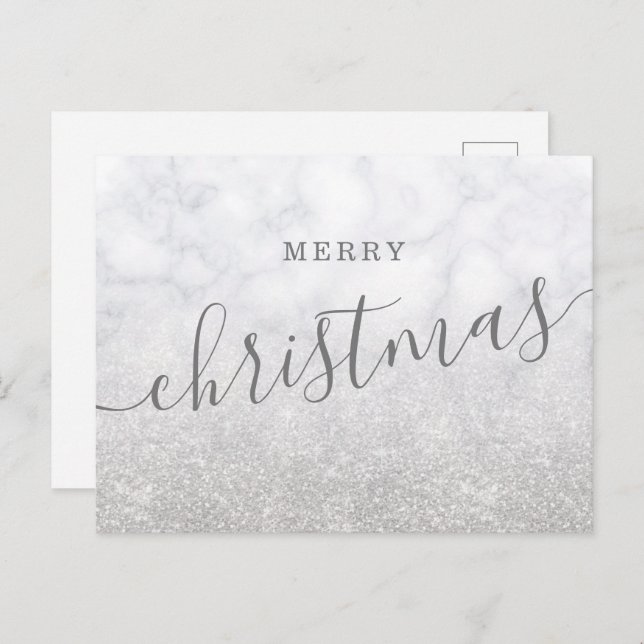 Simple Silver Christmas Holidays Glitter Marble  Holiday Postcard (Front/Back)