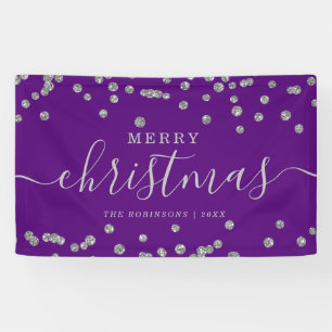 Simple Silver Christmas Holidays Glitter Purple Banner