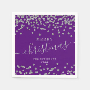 Simple Silver Christmas Holidays Glitter Purple Napkin