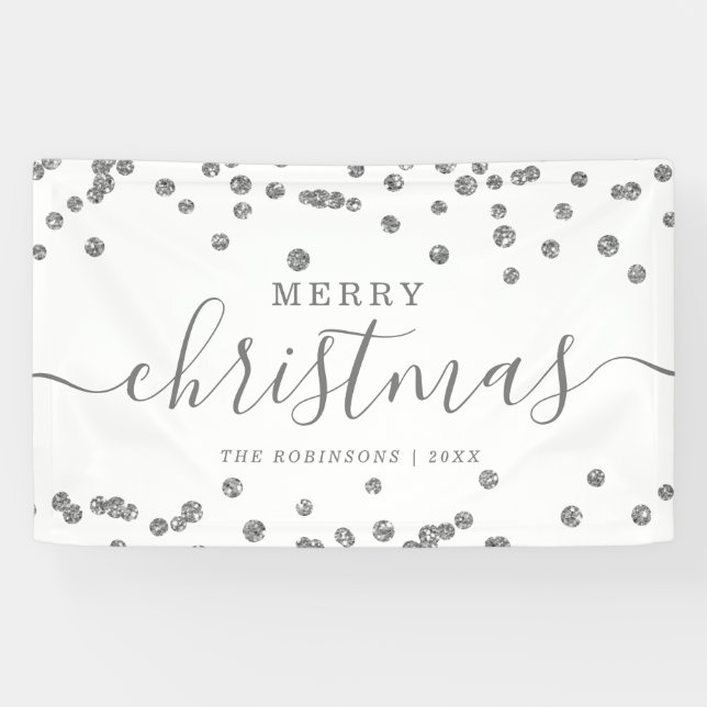 Simple Silver Christmas Holidays Glitter White Banner (Horizontal)