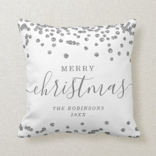 Simple Silver Christmas Holidays Glitter White Cushion