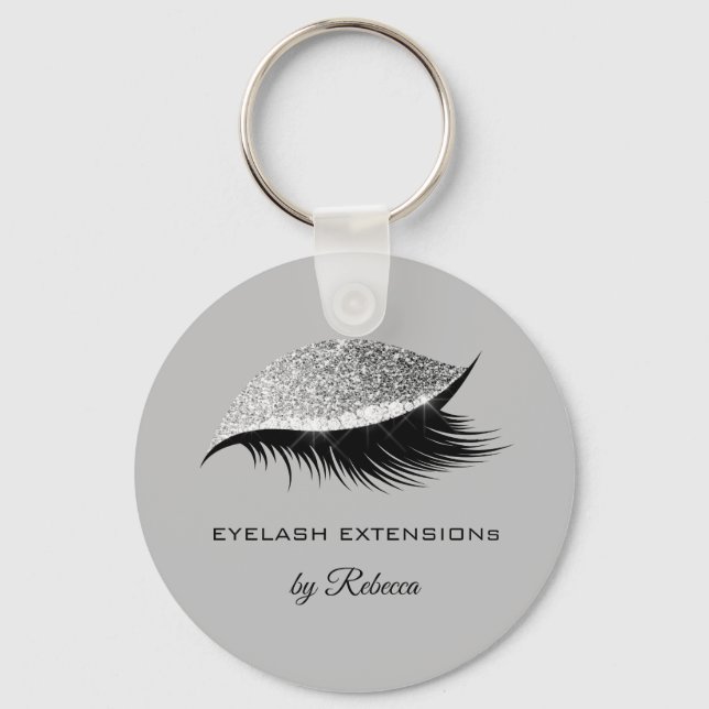Simple Silver Eyelash Glitter Sparkle Beauty Key Ring (Front)