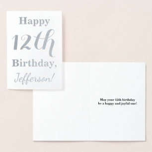 Simple Silver Foil 12th Birthday + Custom Name Card