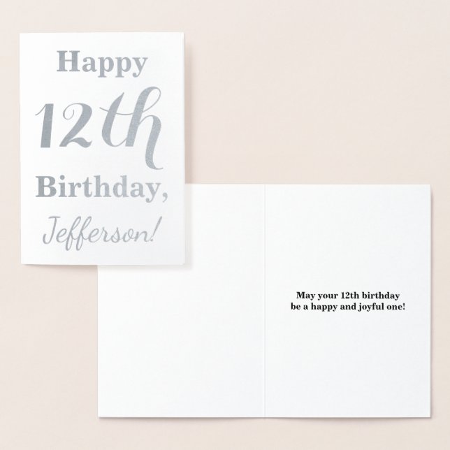 Simple Silver Foil 12th Birthday + Custom Name Card (Display)
