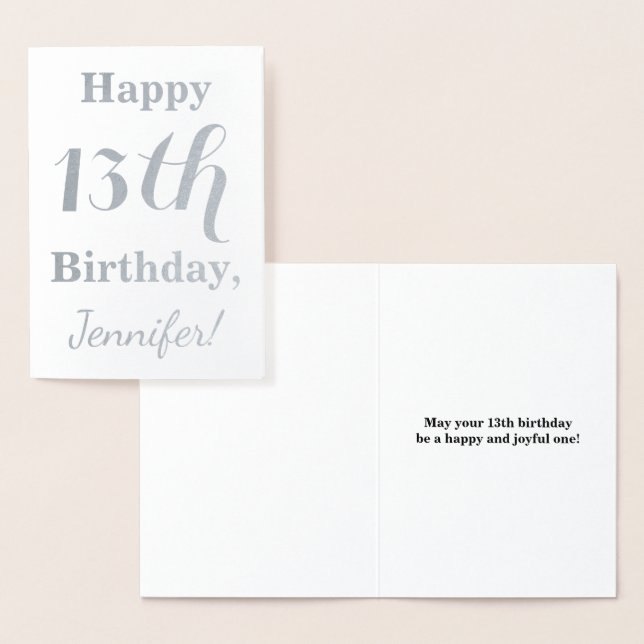 Simple Silver Foil 13th Birthday + Custom Name Foil Card (Display)