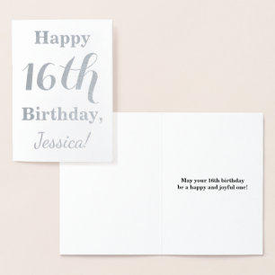 Simple Silver Foil 16th Birthday + Custom Name Foil Card