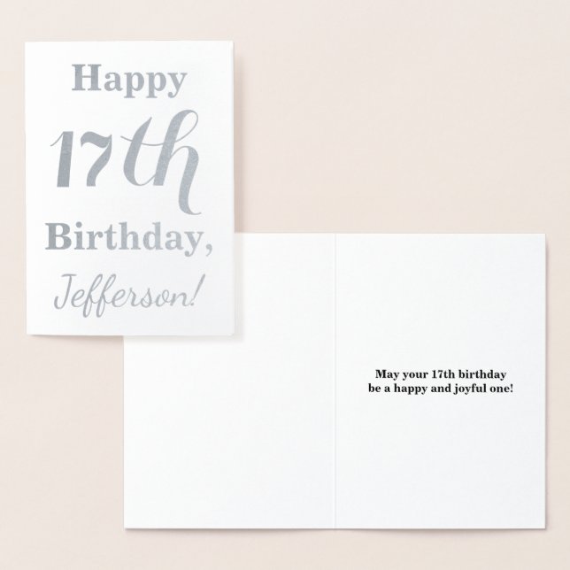 Simple Silver Foil 17th Birthday + Custom Name Card (Display)