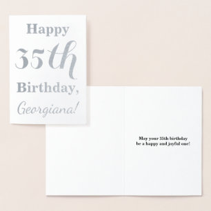 Simple Silver Foil 35th Birthday + Custom Name Card
