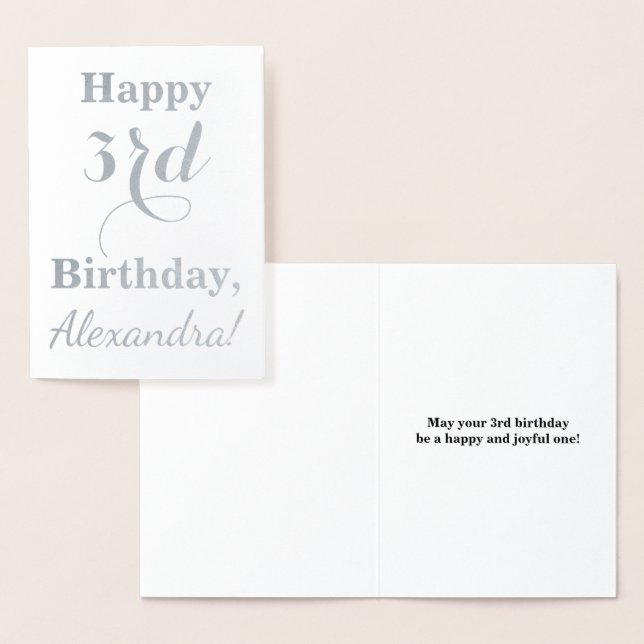 Simple Silver Foil 3rd Birthday + Custom Name Card (Display)